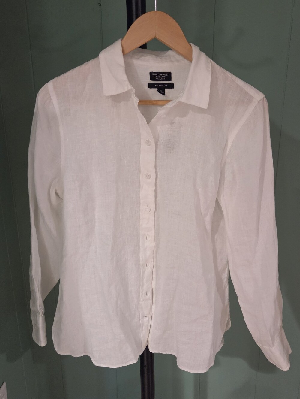 NWT Baird McNutt for J Crew Irish Linen White Shirt, 8P, Slim Fit